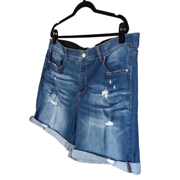 Terra Sky Womens Blue Mid-Rise Rolled Hem Distressed Denim Shorts Size 20W - Picture 3 of 7